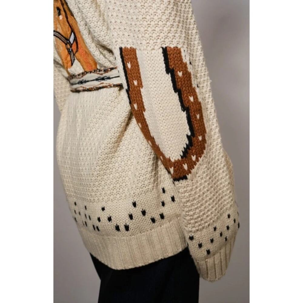 Blue B Western High Horse belted Horseshoe Cardigan M - Picture 3 of 12